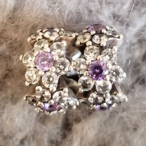 Two (2) Cubic Zirconia Pandora Flower Charms